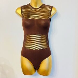 Zara Brown Mesh Bodysuit y2k